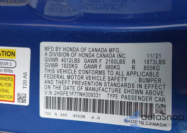 2HGFE1F77NH309331: 43557488