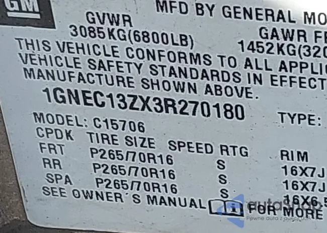 1GNEC13ZX3R270180: 43557585