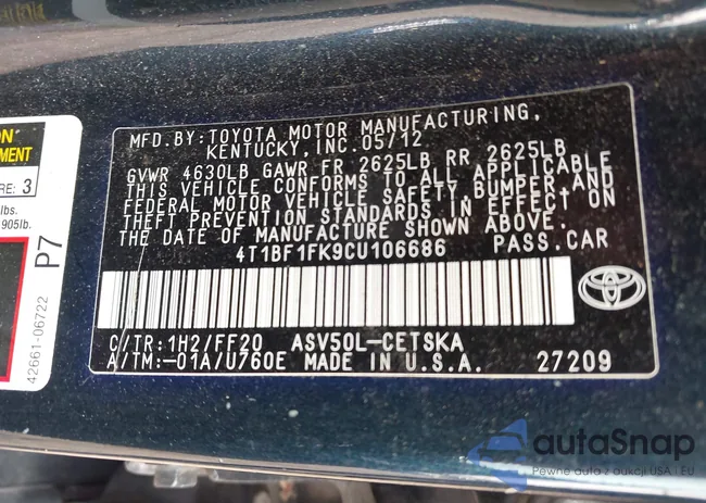 4T1BF1FK9CU106686: 43557604