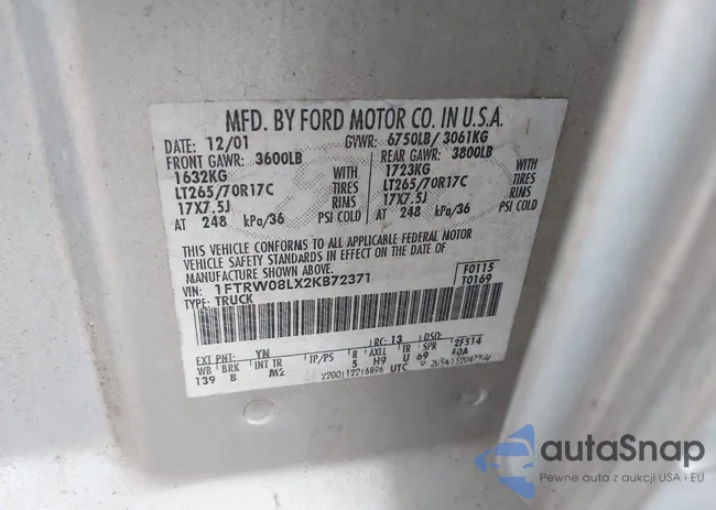 1FTRW08LX2KB72371: 43557655