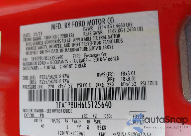 1FATP8UH6L5125640: 43557700