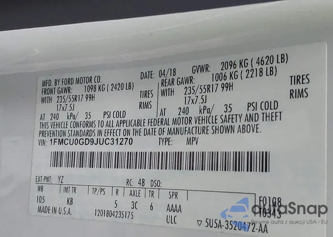 1FMCU0GD9JUC31270: 43557051