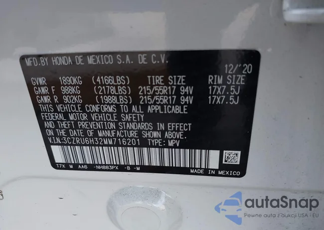 3CZRU6H32MM716201: 43557141