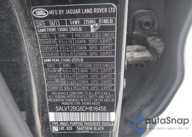 SALVT2BG8DH816456: 43557233