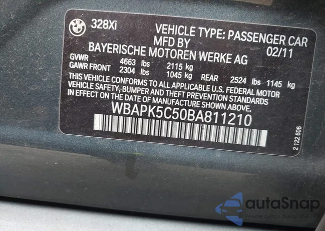 WBAPK5C50BA811210: 43557244