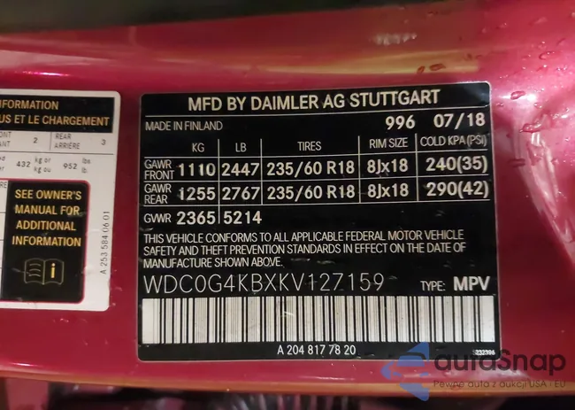 WDC0G4KBXKV127159: 43557278