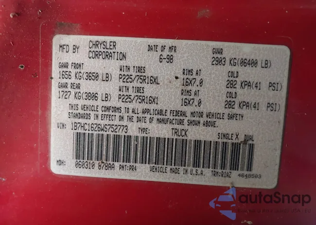 1B7HC16Z6WS752773: 43558515