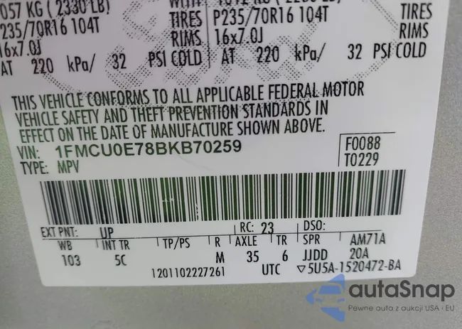 1FMCU0E78BKB70259: 43558595