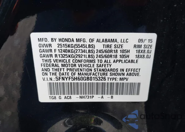 5FNYF5H60GB015326: 43558596