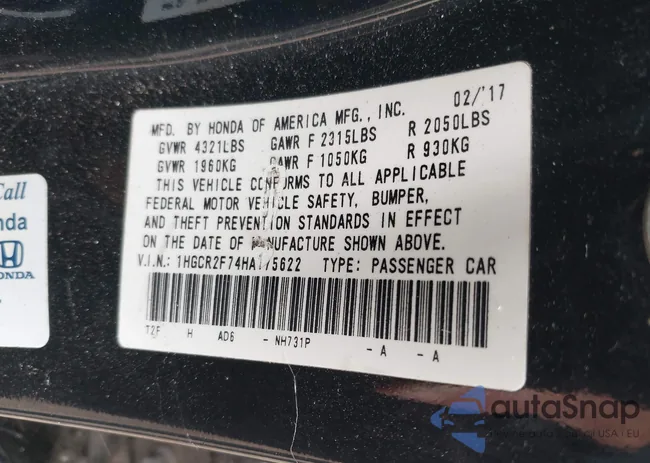 1HGCR2F74HA175622: 43558678