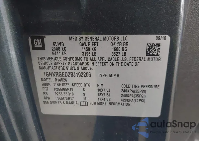 1GNKRGED2BJ192206: 43558853