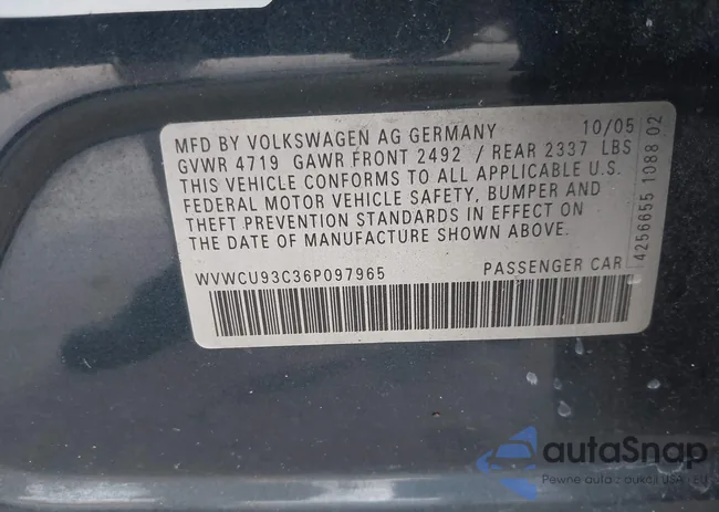 WVWCU93C36P097965: 43558862