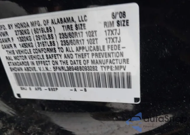 5FNRL38948B093282: 43558882