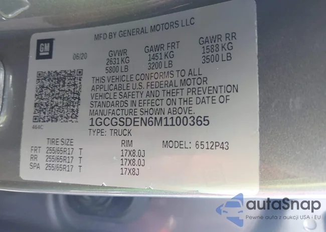 1GCGSDEN6M1100365: 43558135