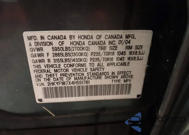 2HKYF187X4H551781: 43559460