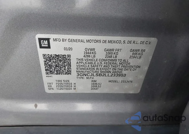 3GNCJLSB2LL233953: 43559641