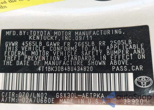 4T1BK3DB4BU434820: 43559707