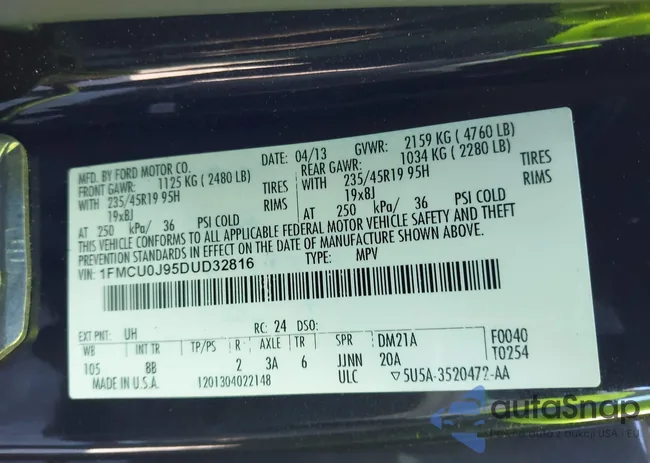 1FMCU0J95DUD32816: 43559300