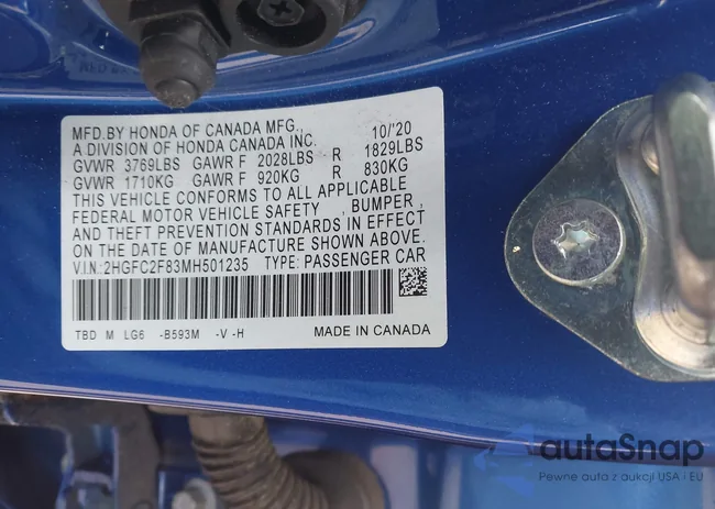 2HGFC2F83MH501235: 43560394