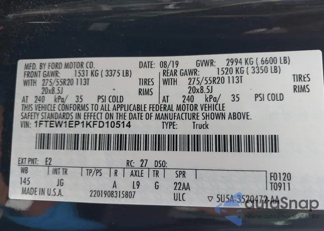 1FTEW1EP1KFD10514: 43560733