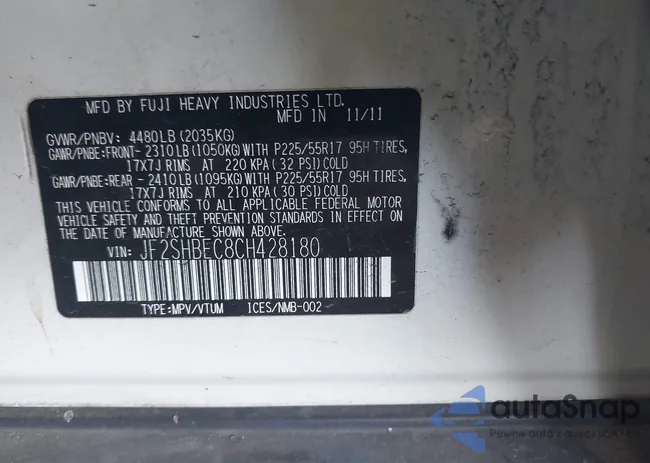 JF2SHBEC8CH428180: 43560861