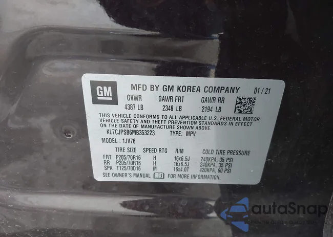 KL7CJPSB6MB353223: 43559958