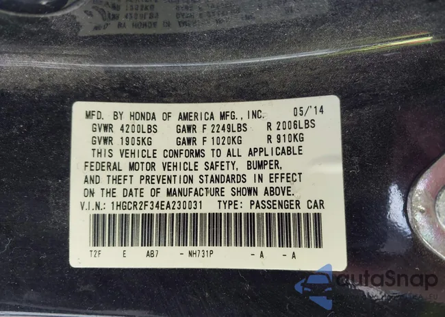 1HGCR2F34EA230031: 43560081