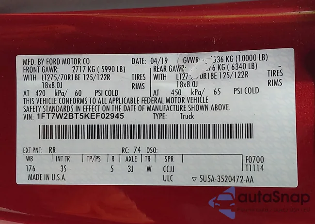 1FT7W2BT5KEF02945: 43561532