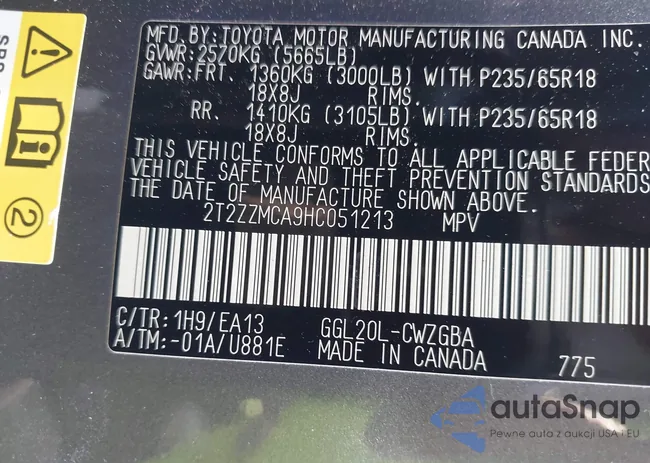 2T2ZZMCA9HC051213: 43561576