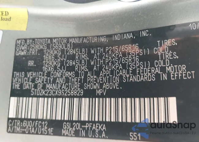 5TDZK23CX9S258829: 43561590