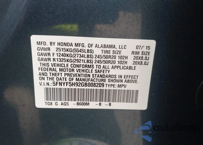 5FNYF5H92GB008209: 43561600