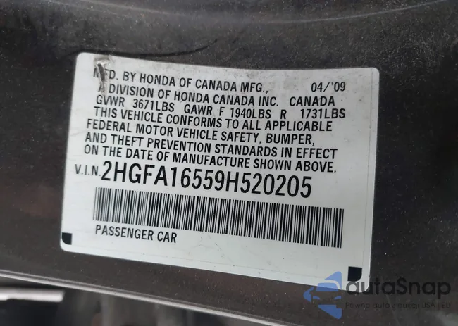 2HGFA16559H520205: 43561677
