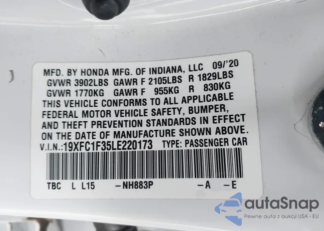 19XFC1F35LE220173: 43561725
