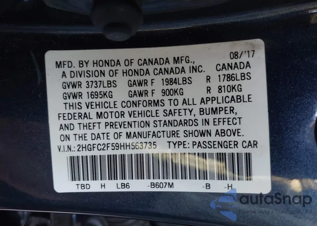 2HGFC2F59HH563735: 43560999