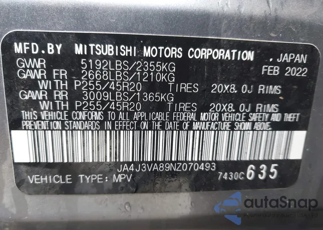 JA4J3VA89NZ070493: 43561206