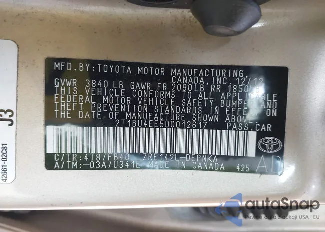 2T1BU4EE5DC012617: 43561230