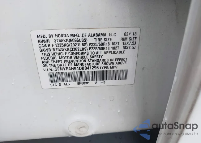 5FNYF4H94DB041296: 43561237