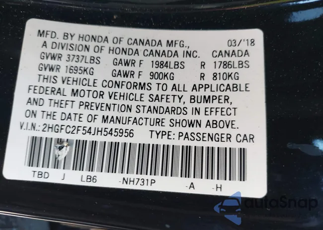 2HGFC2F54JH545956: 43561256