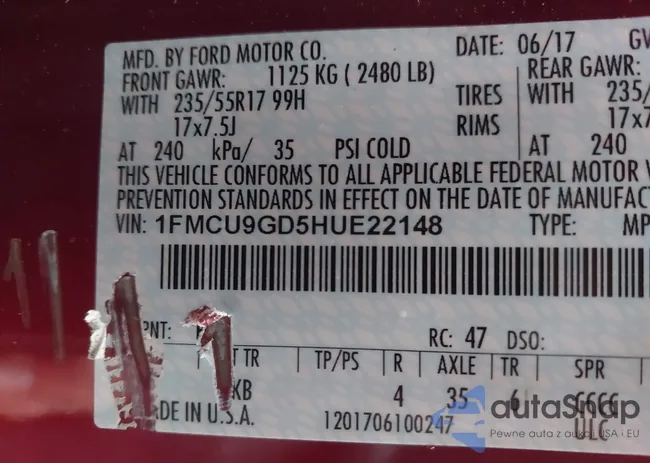 1FMCU9GD5HUE22148: 43561288