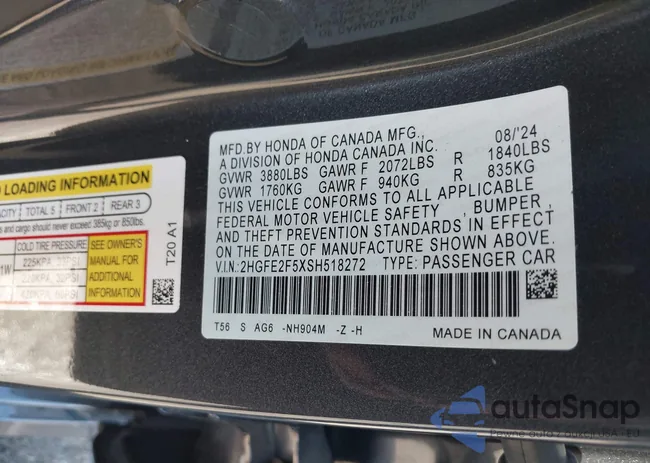 2HGFE2F5XSH518272: 43562657