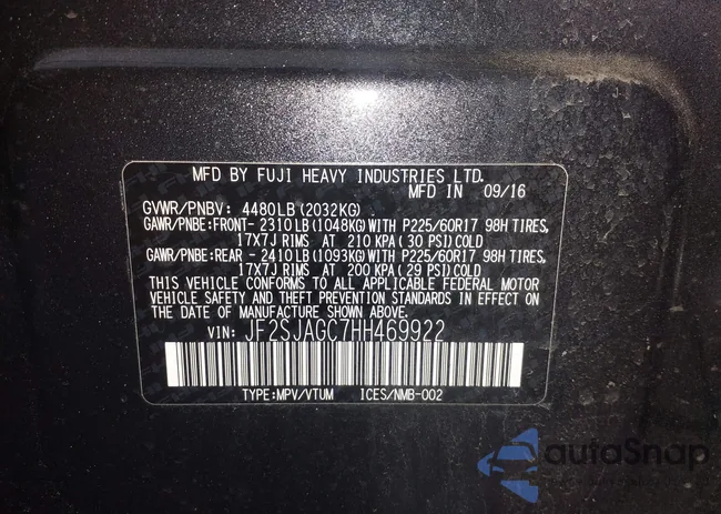 JF2SJAGC7HH469922: 43562200