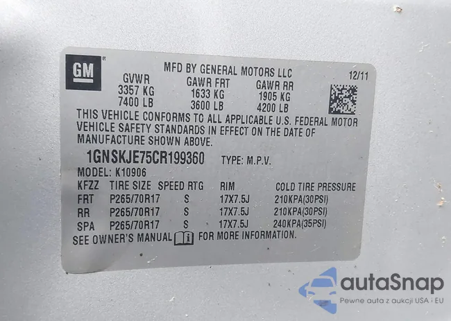 1GNSKJE75CR199360: 43562256