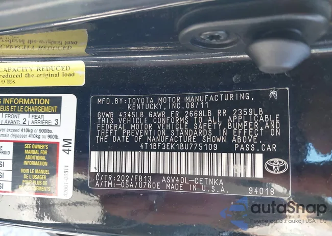 4T1BF3EK1BU775109: 43562257