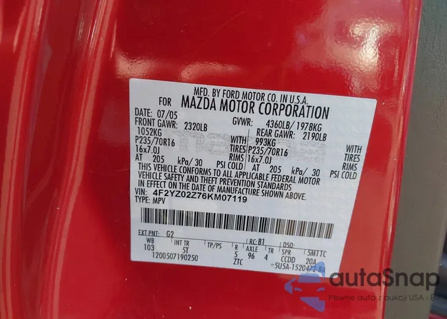 4F2YZ02Z76KM07119: 43562341