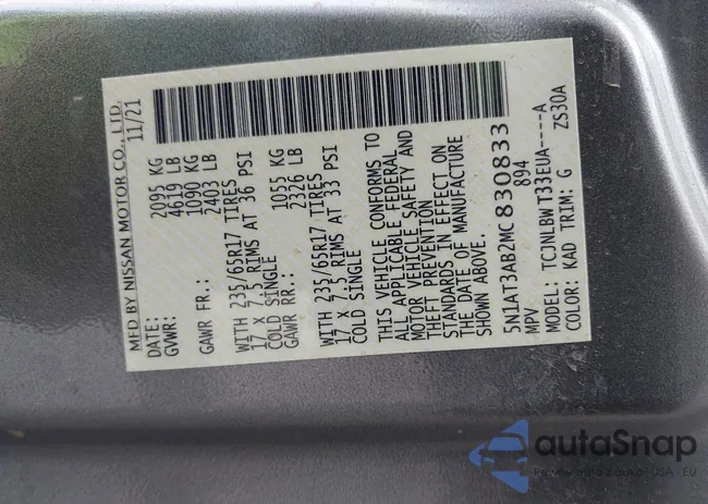 5N1AT3AB2MC830833: 43562344