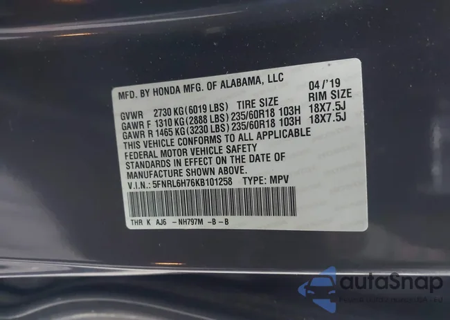 5FNRL6H76KB101258: 43563548