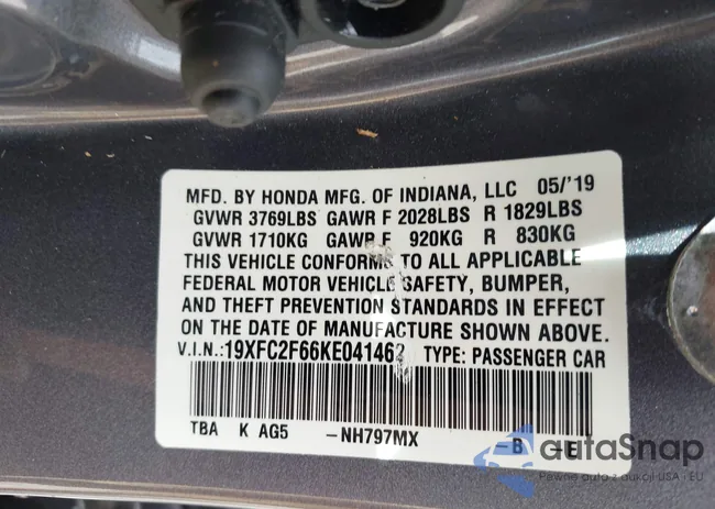 19XFC2F66KE041462: 43564364