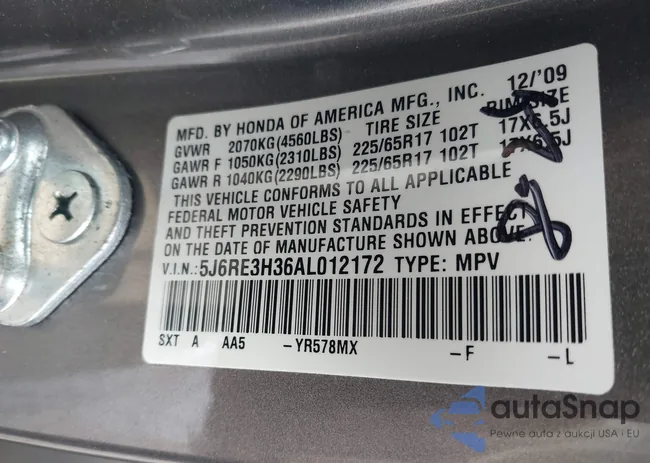 5J6RE3H36AL012172: 43564372