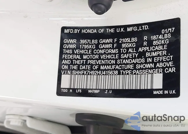 SHHFK7H92HU415638: 43564390