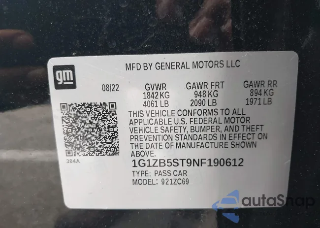 1G1ZB5ST9NF190612: 43564439